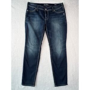 Silver Jeans Suki Super Mid Super Skinny 34x29 Dark Wash Thick Stitch